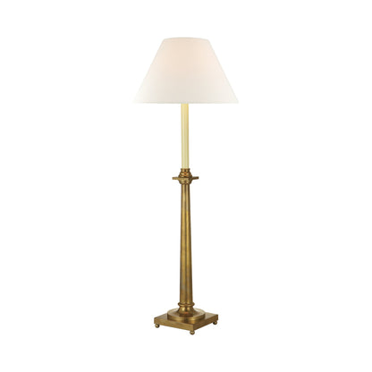 Swedish Column Buffet Table Lamp in Antique-Burnished Brass/Linen.