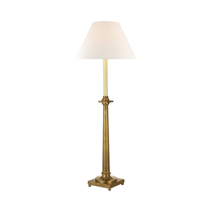 Swedish Column Buffet Table Lamp in Antique-Burnished Brass/Linen.