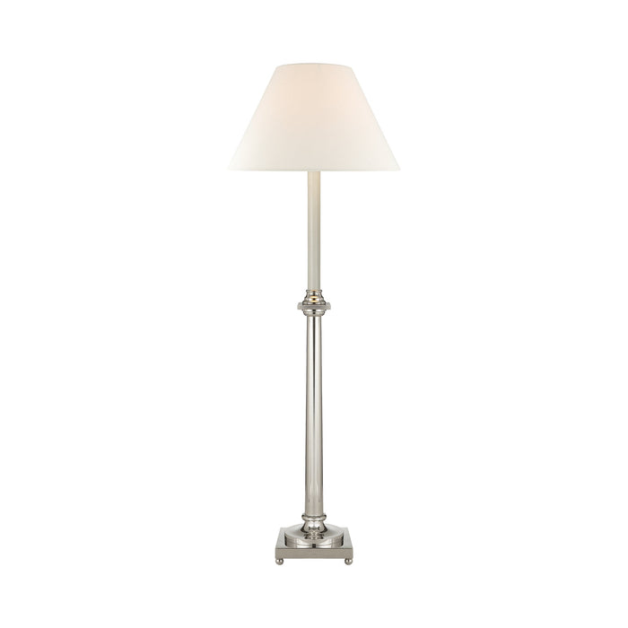 Swedish Column Buffet Table Lamp in Polished Nickel/Linen.