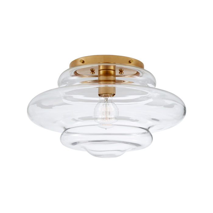Tableau Flush Mount Ceiling Light in Antique-Burnished Brass/Clear Glass.