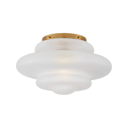 Tableau Flush Mount Ceiling Light in Antique-Burnished Brass/Volcanic Glass.