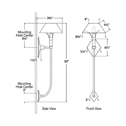 Turlington LED Wall Light - line drawing.