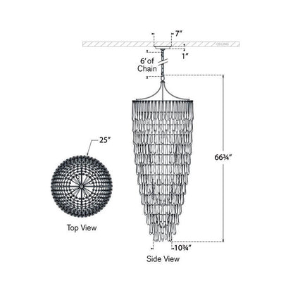 Vacarro Cascading LED Chandelier - line drawing.
