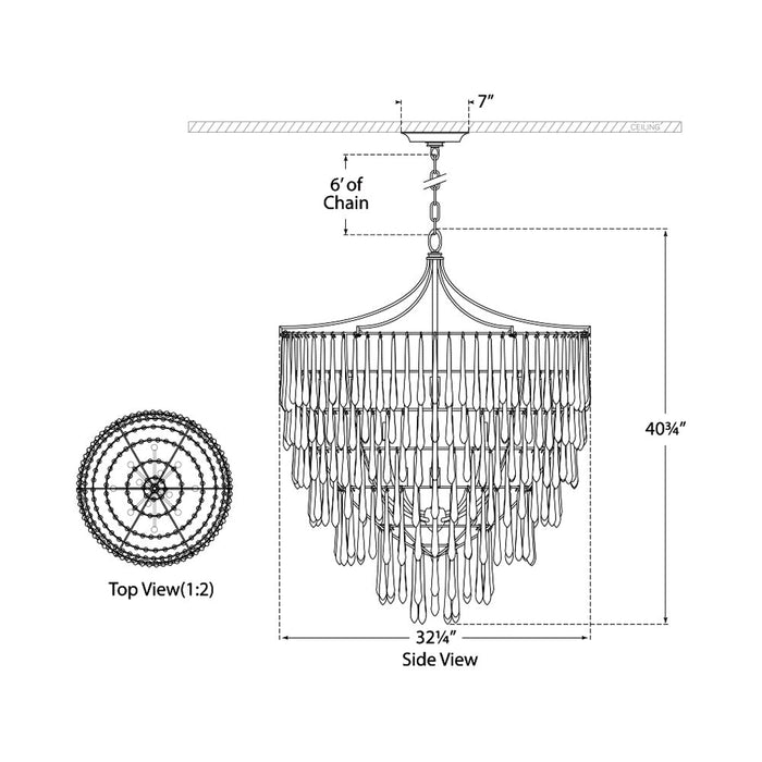 Vacarro LED Chandelier - line drawing.