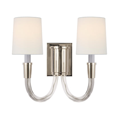 Vivian Double Wall Light in Polished Nickel/Linen.
