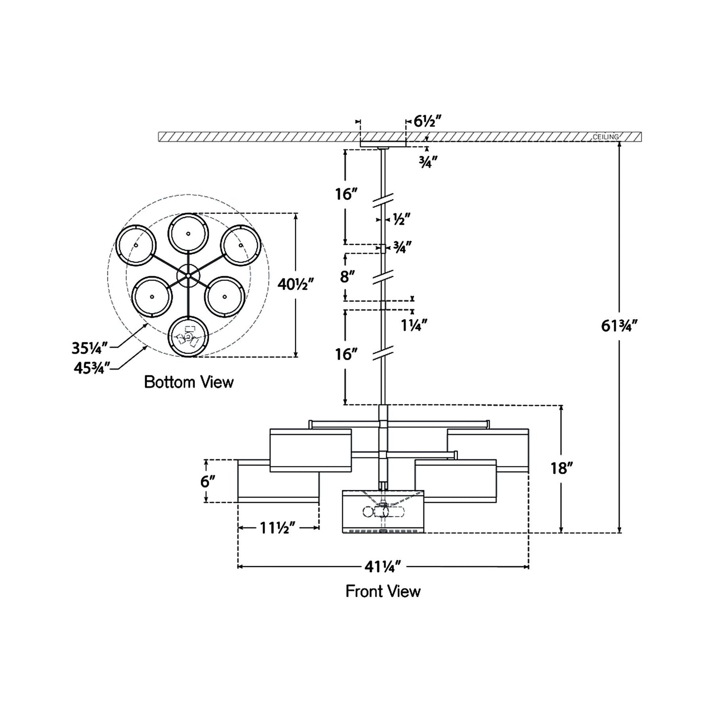 Walker Offset LED Chandelier - line drawing.