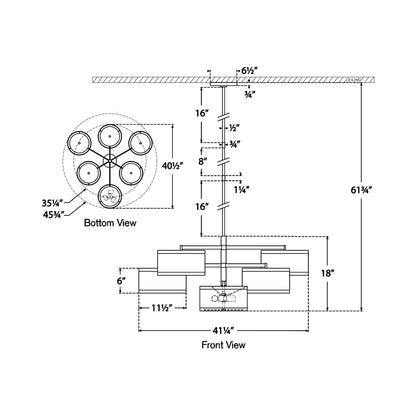 Walker Offset LED Chandelier - line drawing.