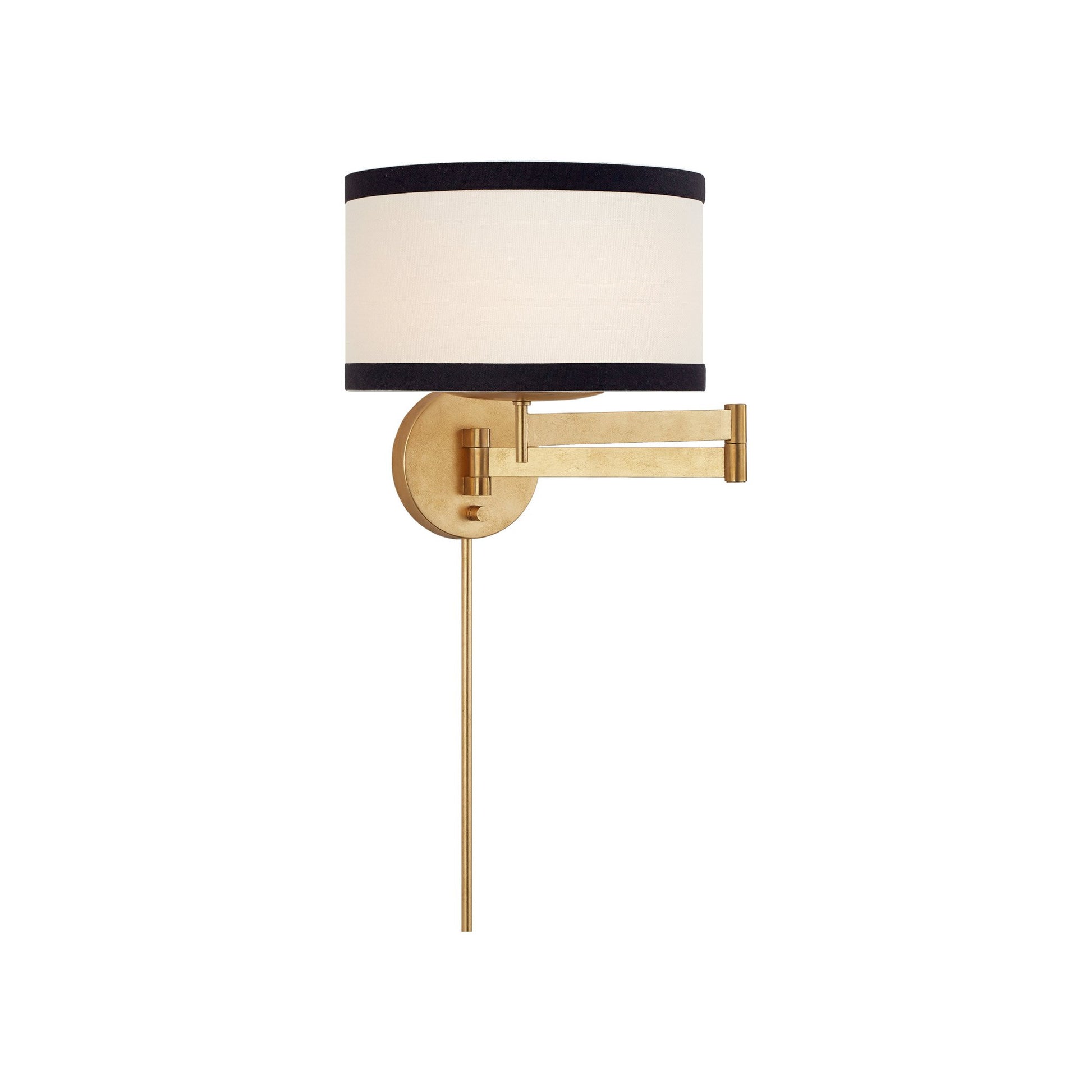 Walker Swing Arm Wall Light in Gild/Cream Linen/Black Linen Trim.