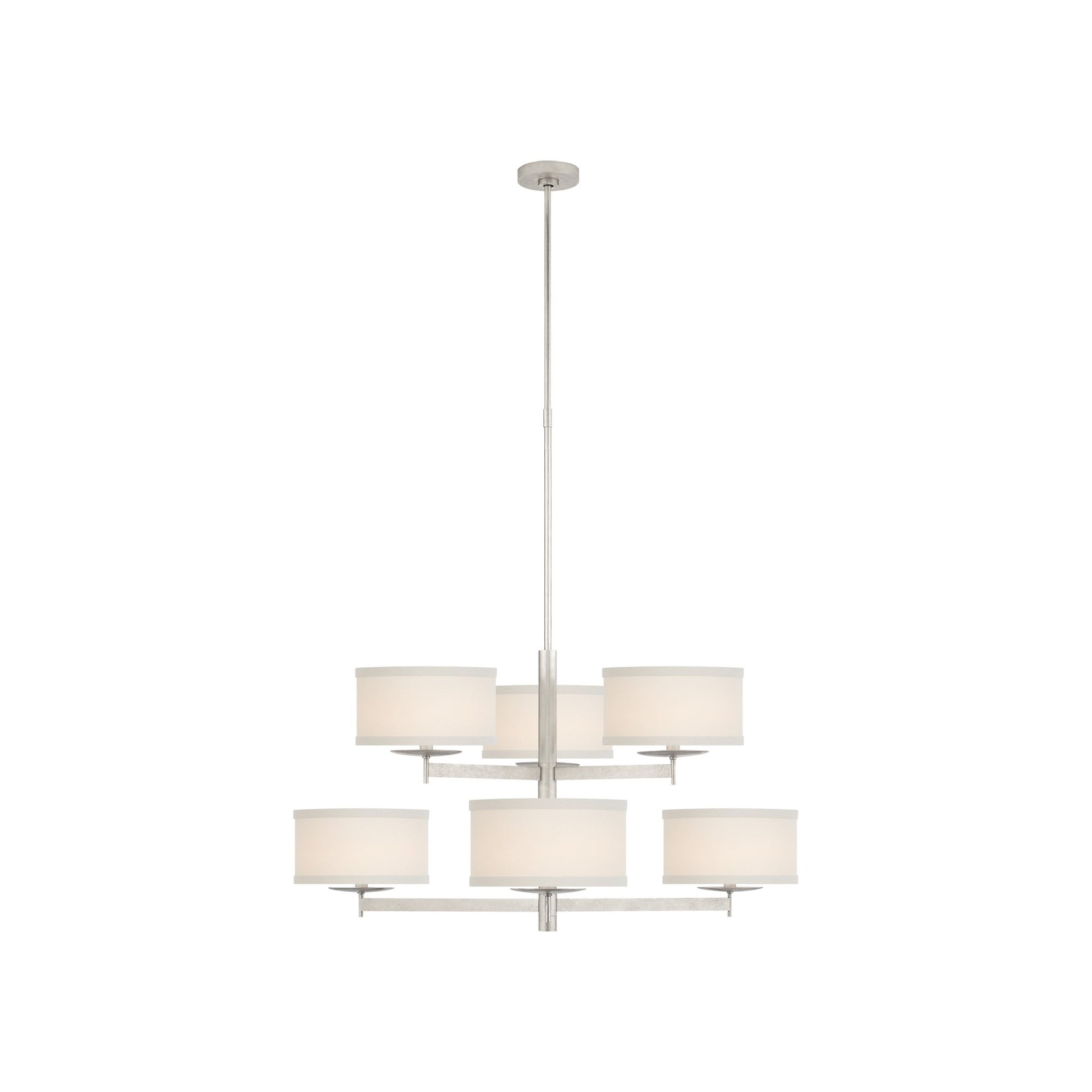 Walker Two Tier Chandelier in Burnished Silver Leaf/Cream Linen.