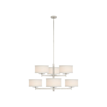 Walker Two Tier Chandelier in Burnished Silver Leaf/Cream Linen.