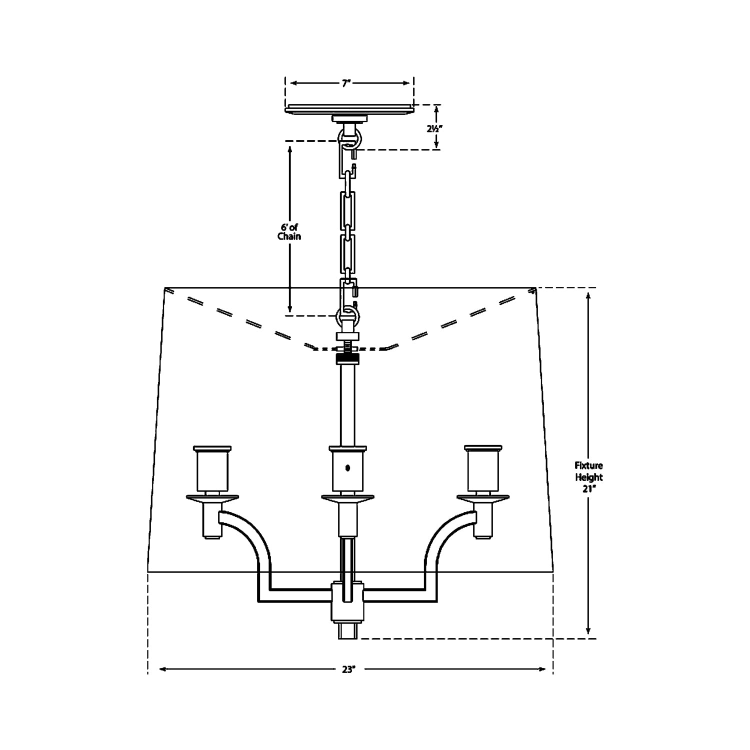 Westport Large Pendant Light - line drawing.