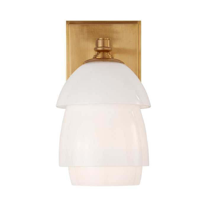 Whitman Wall Light in Hand-Rubbed Antique Brass/White Glass.