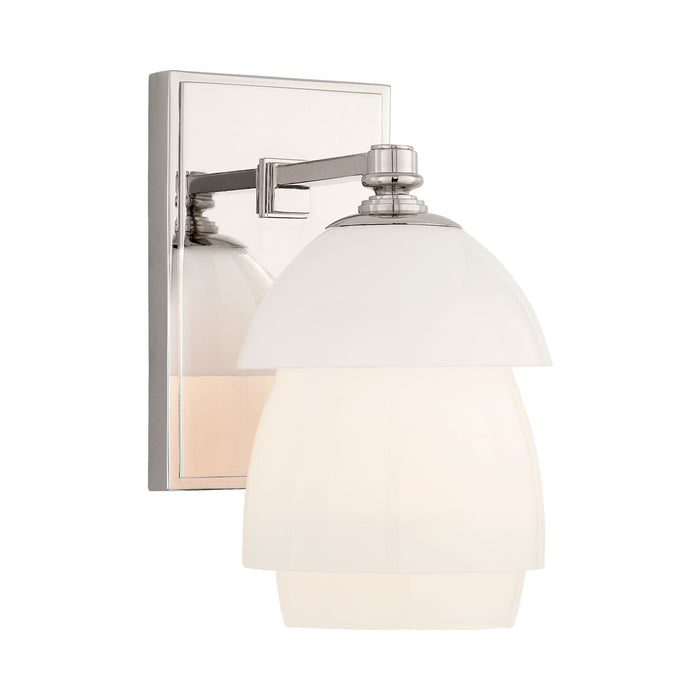 Whitman Wall Light in Polished Nickel/White Glass.