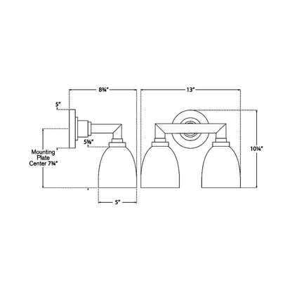 Wilton Vanity Wall Light - line drawing.