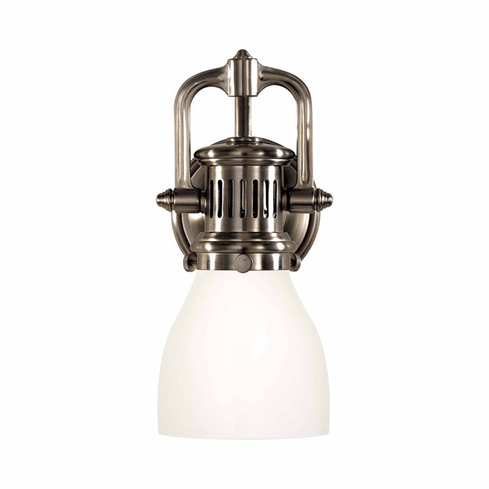 Yoke Suspended Wall Light in Antique Nickel/White Glass.