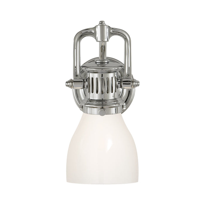 Yoke Suspended Wall Light in Polished Nickel/White Glass.
