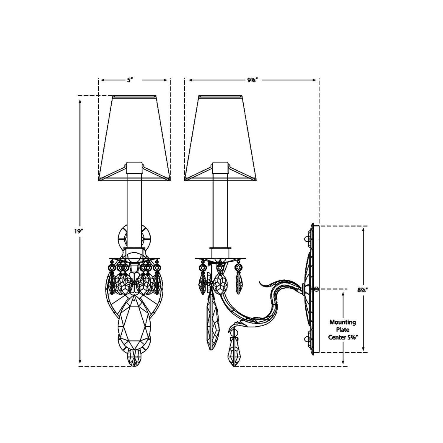 Yves Wall Light - line drawing.