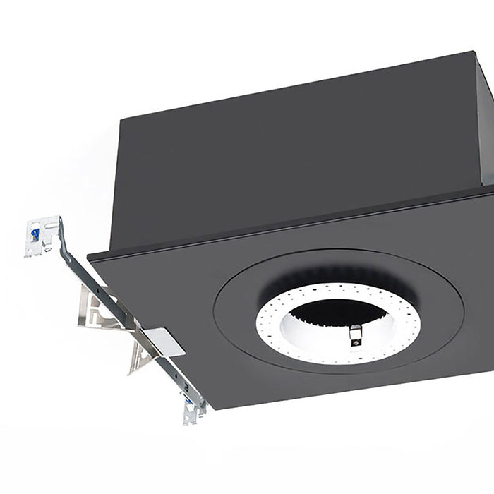 Volta 4.5 Inch Round Trimless New Construction Recessed Housing in Detail.