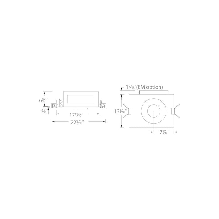 Volta 4.5 Inch Round Trimless New Construction Recessed Housing - line drawing.