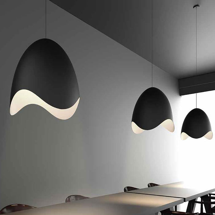Waveforms™ Bell LED Pendant Light in dining room.