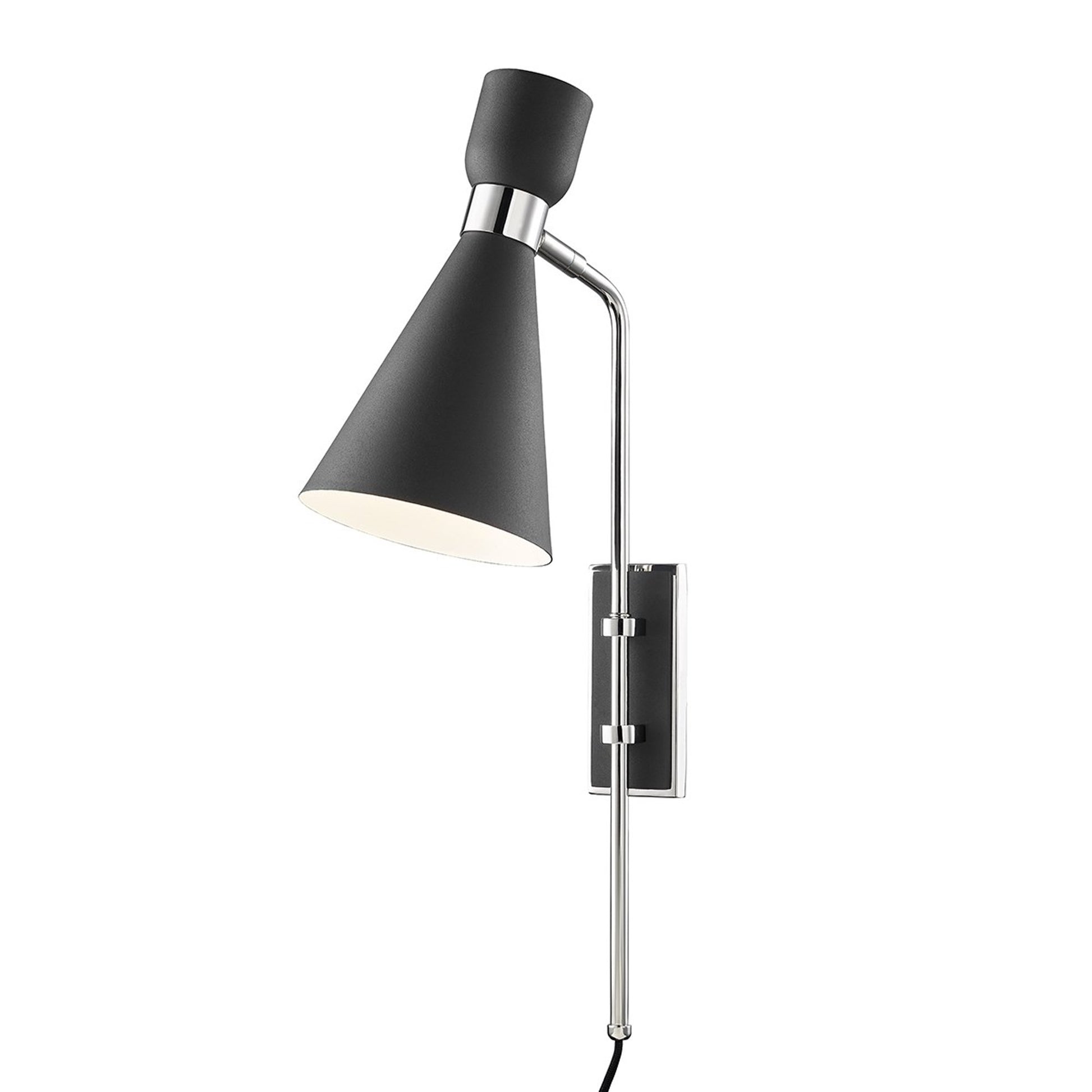 Willa Wall Light in Polished Nickel / Black.