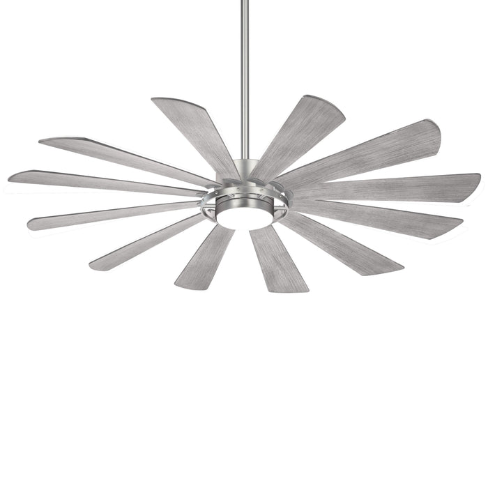 Windmolen LED Outdoor Ceiling Fan in Brushed Steel / Grey Ashwood.