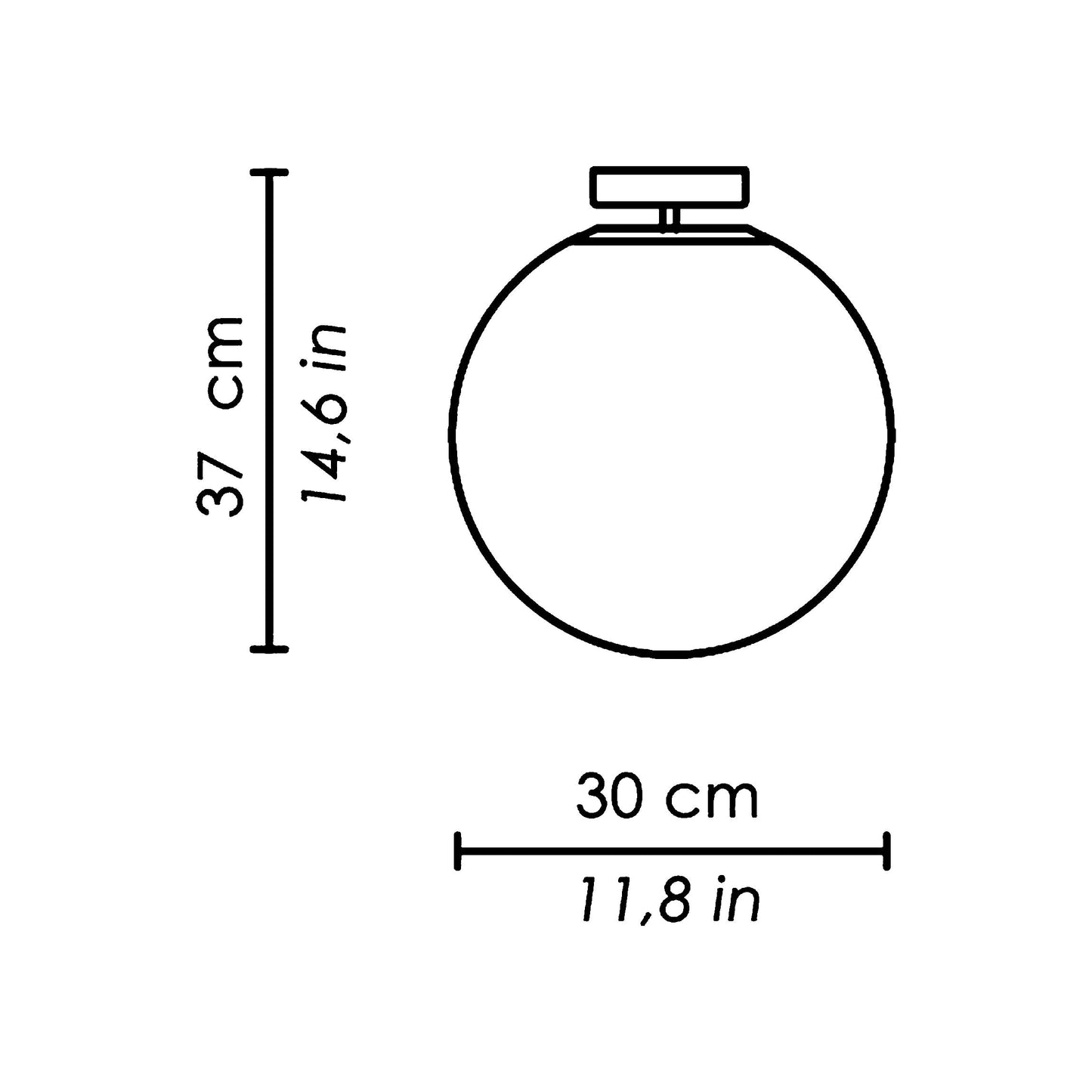 Sferis Semi Flush Mount Ceiling Light - line drawing.