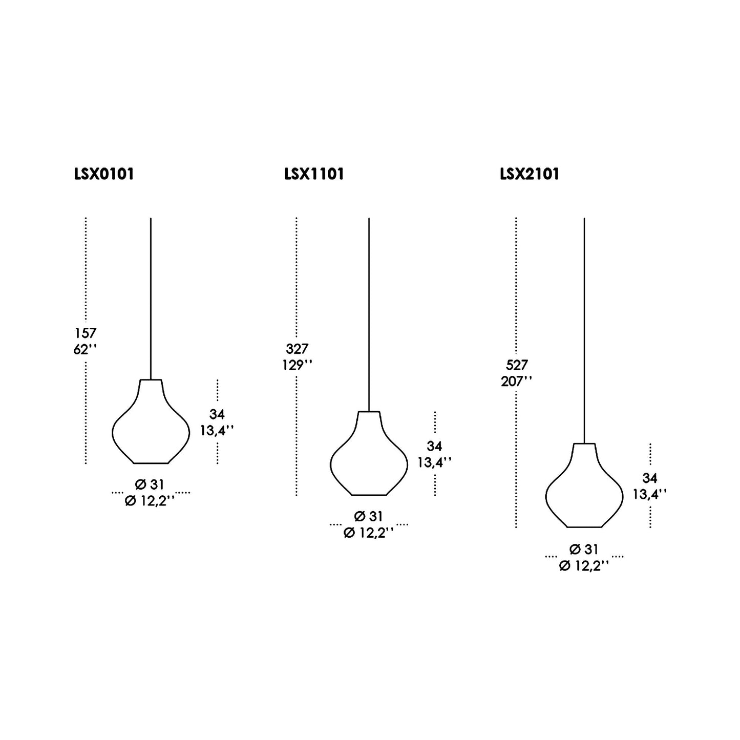 Sixties Pendant Light - line drawing.