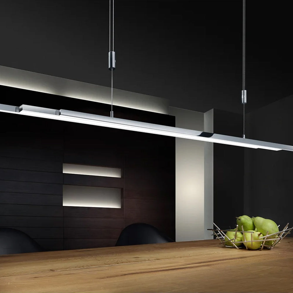 L-Light Line LED Linear Expandable Pendant Light in dining room.